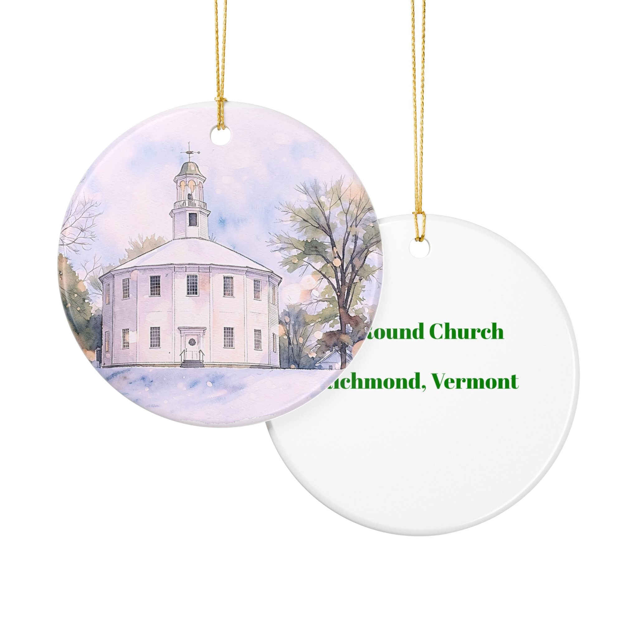 Vermont Old Round Church watercolor ornament Ceramic Ornament | Richmond Vermont round church keepsake