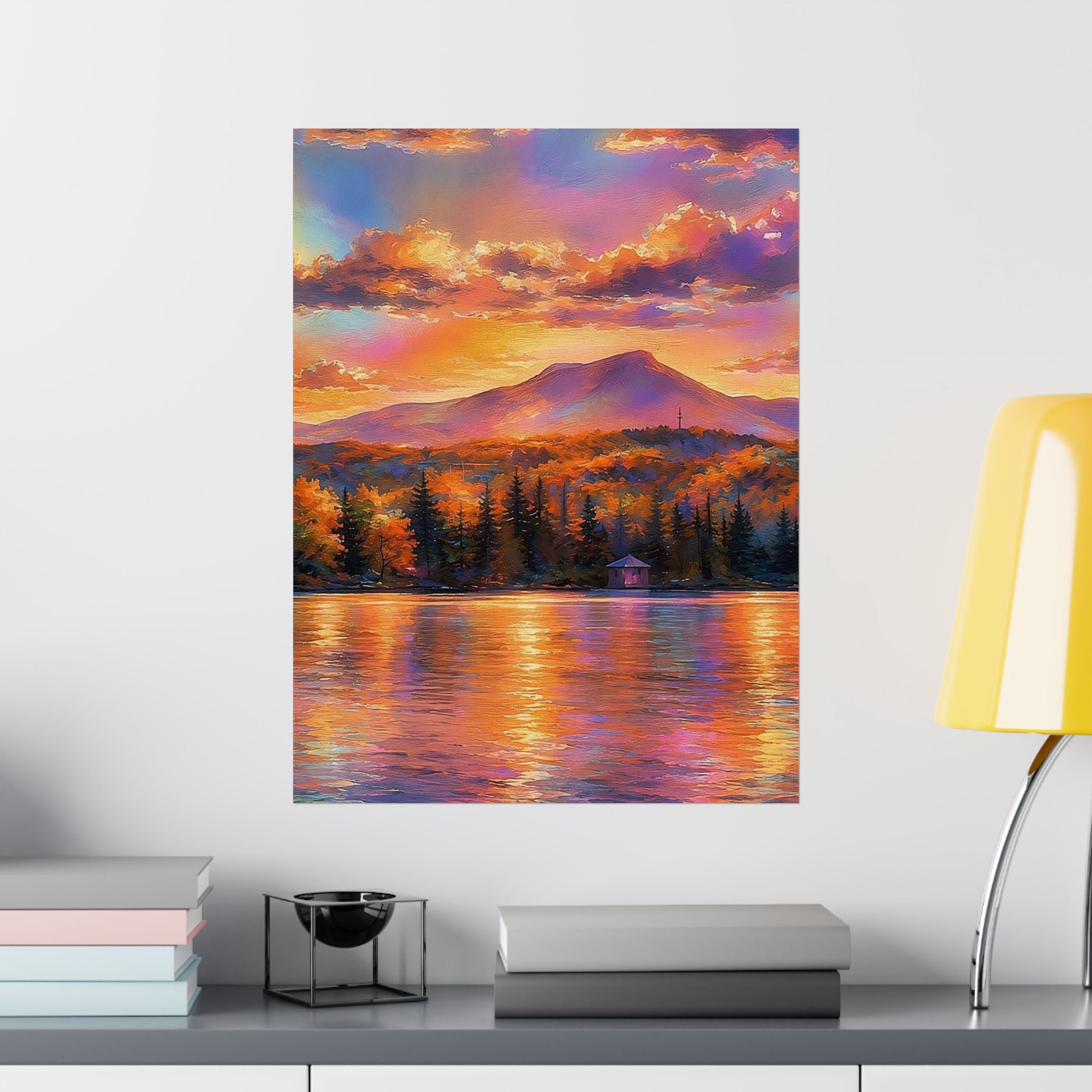 Vermont Camel's Humo Mountain Scenic Sunset Lake Poster — Matte Vertical Landscape Print