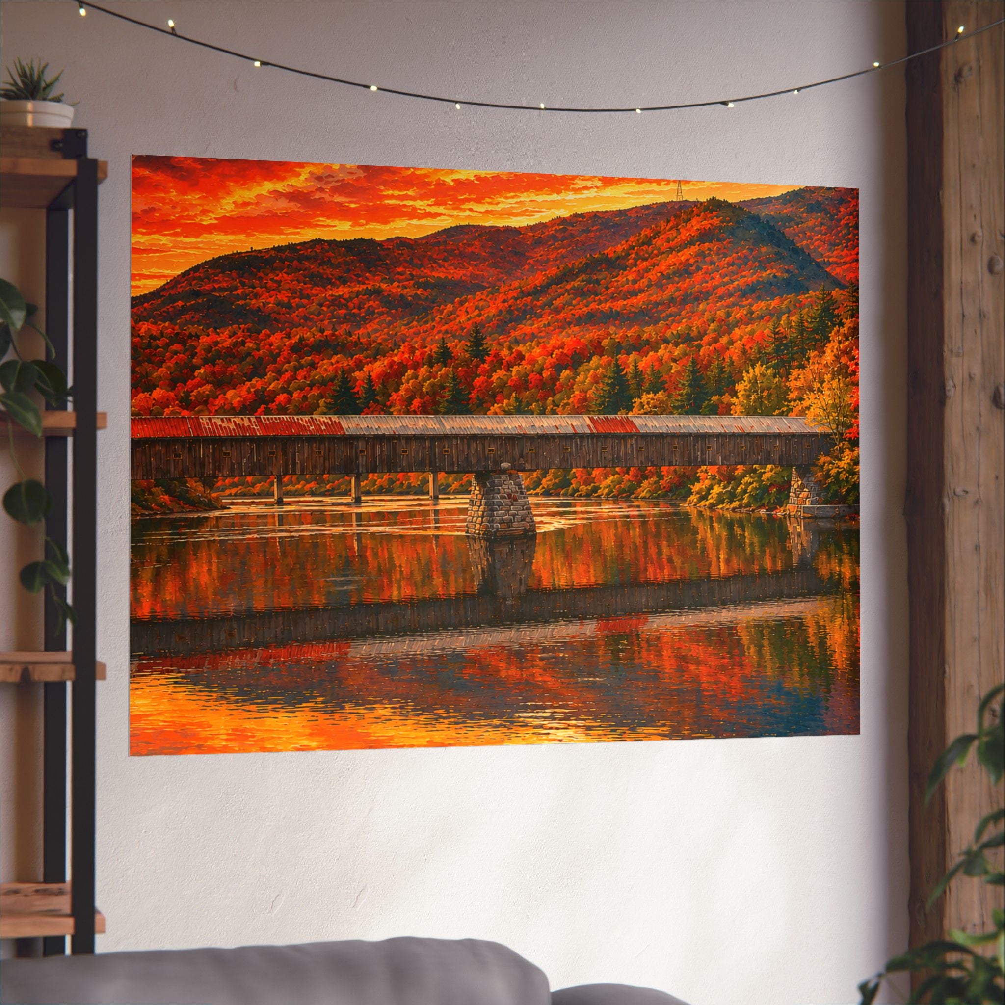 Cornish Windsor Covered Bridge Poster | Fall Landscape Matte Horizontal Print New Hampshire and Vermont