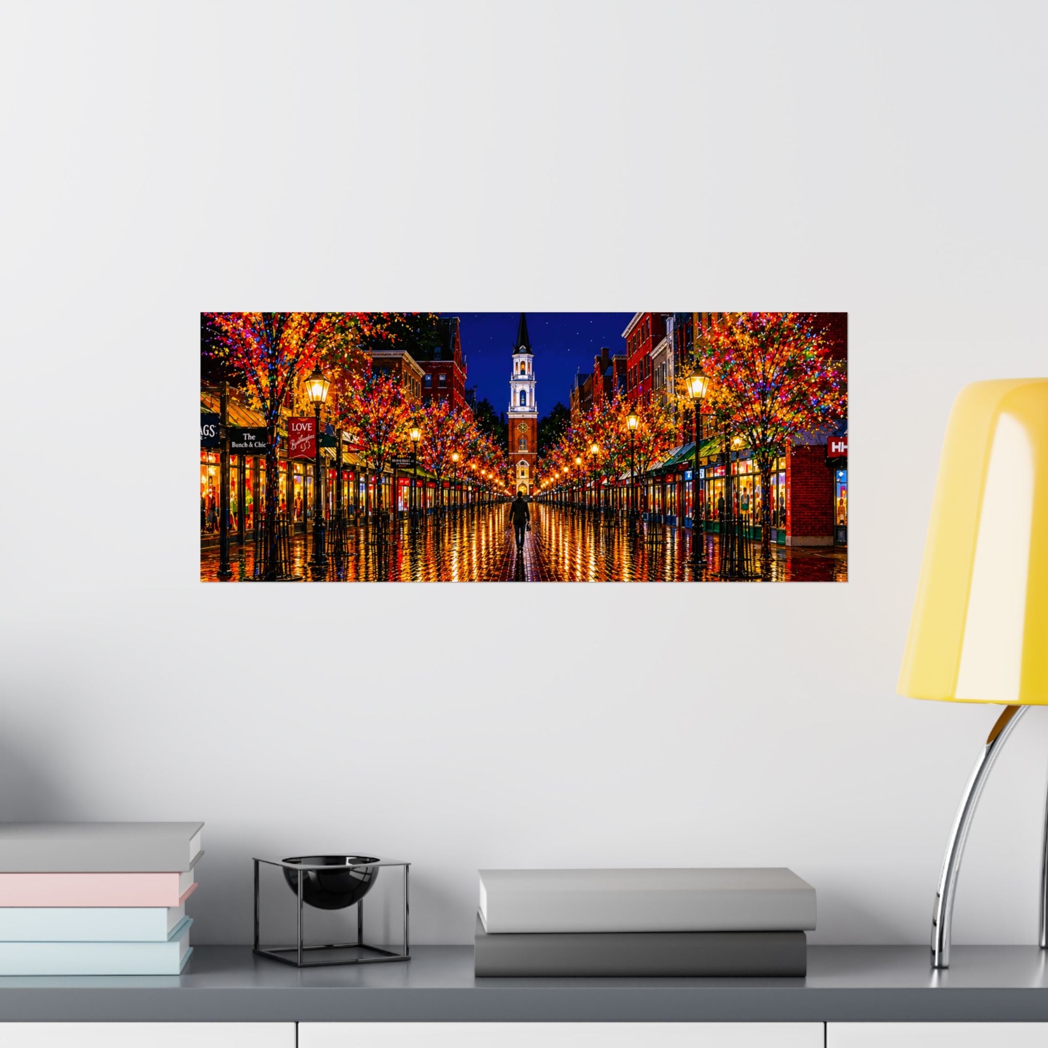 Burlington Vermont Church Street Marketplace Matte Horizontal Poster | Colorful Lights Reflection