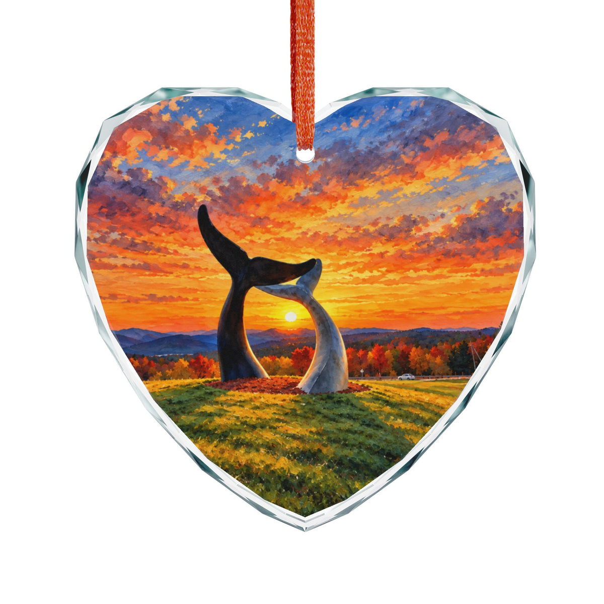 Vermont Whale Tails Glass Ornament — Whale Tail Sunset Scenic Christmas Ornament
