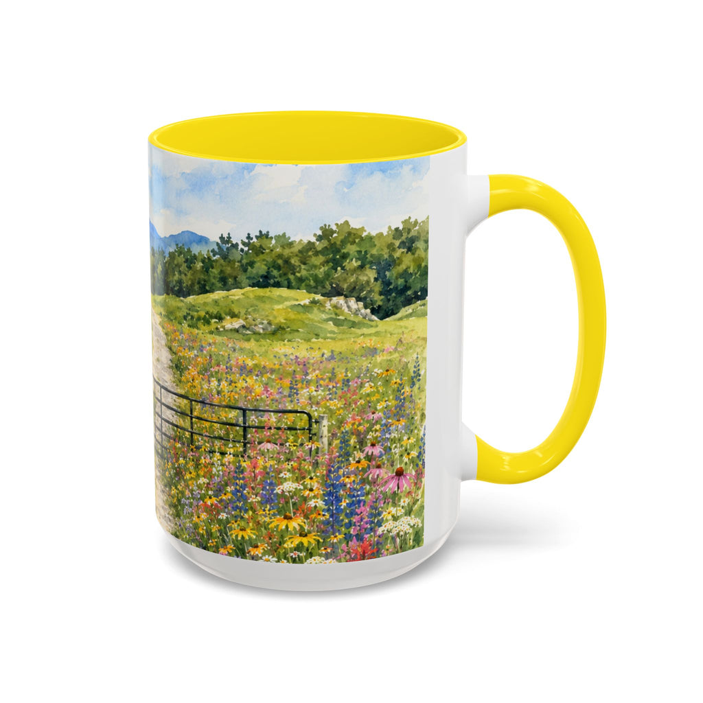 Vermont Camel's Hump Mountain with Scenic Wildflower Path Accent Coffee Mug