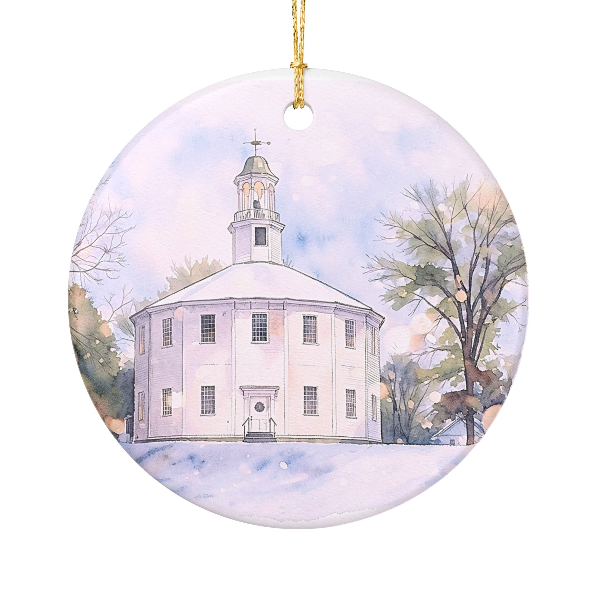 Vermont Old Round Church watercolor ornament Ceramic Ornament | Richmond Vermont round church keepsake