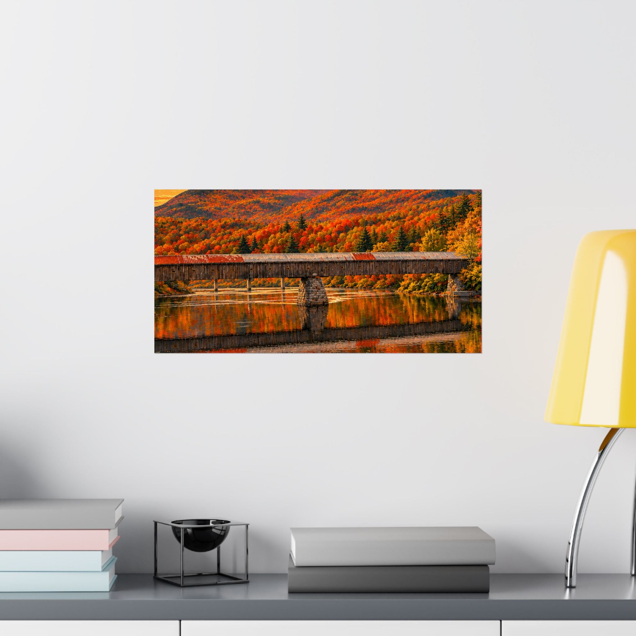 Cornish Windsor Covered Bridge Poster | Fall Landscape Matte Horizontal Print New Hampshire and Vermont