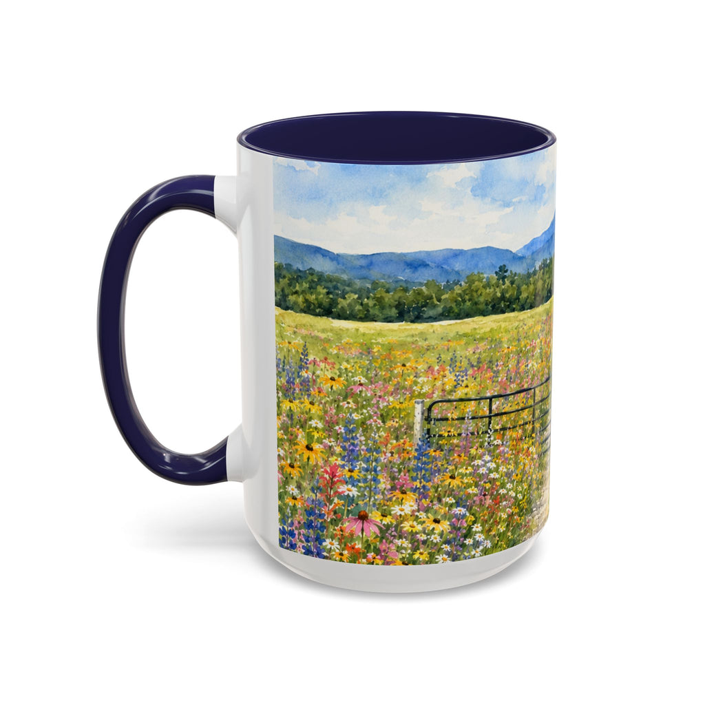 Vermont Camel's Hump Mountain with Scenic Wildflower Path Accent Coffee Mug