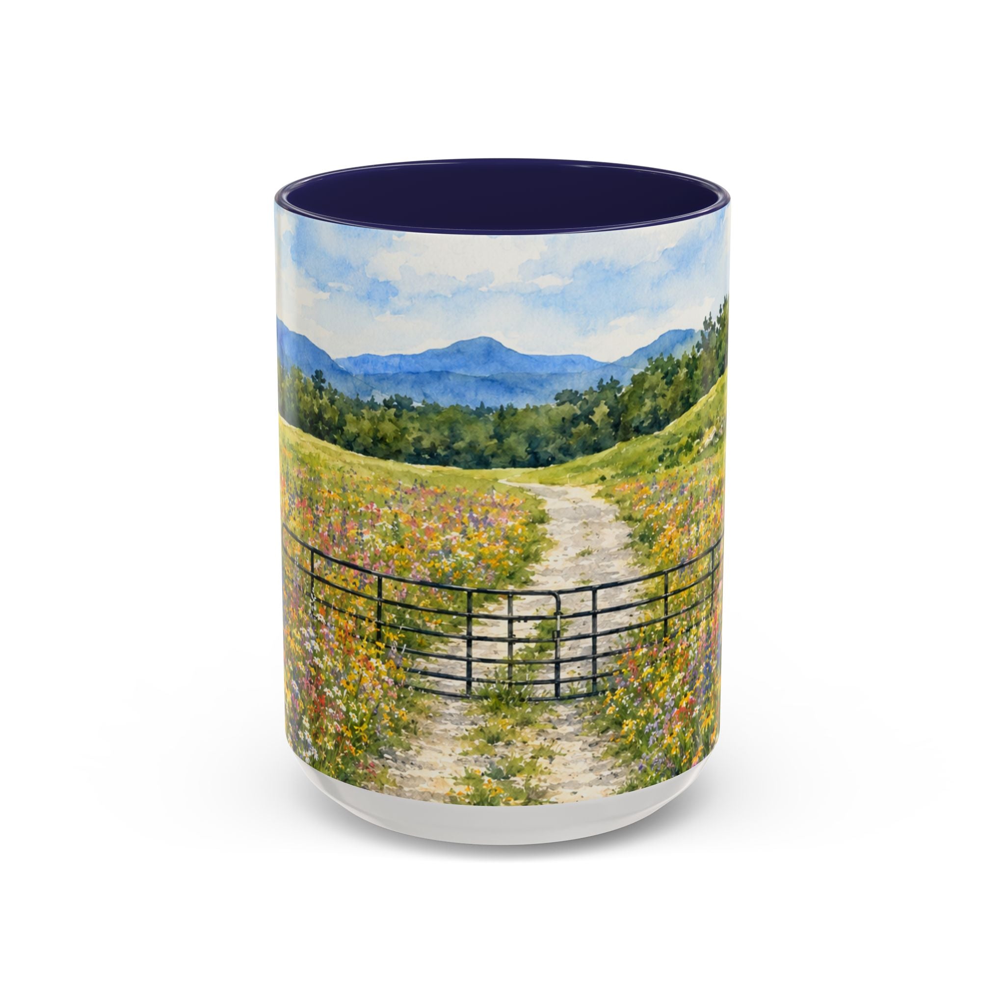 Vermont Camel's Hump Mountain with Scenic Wildflower Path Accent Coffee Mug
